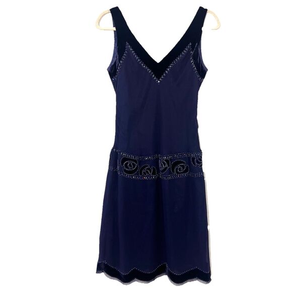 Vintage Nine West Silk Dress Size 6 Blue Beaded HOCO Formal Event Y2K Fairy - Picture 1 of 7